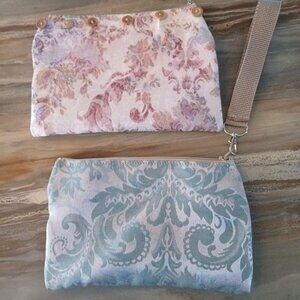 New Zippy Hanging Satin Wristlet Clutch Pouch Make-up Bags Button detail Florals
